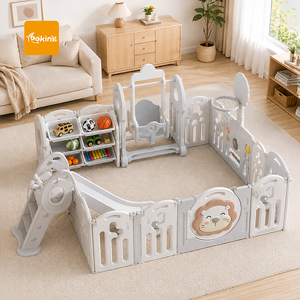 Parc de jeu multifonctionnel sur le thème du lion avec lit d'appoint, toboggan, armoire de rangement et centre d'activités interactif pour bébés et tout-petits - Product Image 1