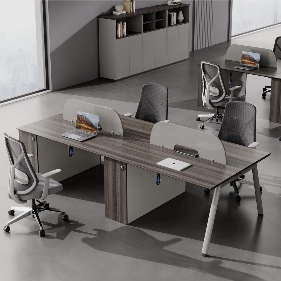 Modular Wooden 4-Person Convertible Office Workstation Modern Design ...