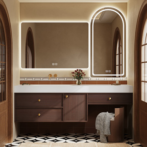 <span class=keywords><strong>Mobile</strong></span> da <span class=keywords><strong>Bagno</strong></span> in Stile Retrò con Lavabo, <span class=keywords><strong>Mobile</strong></span> in Legno Massello con Lavabo Singolo, Armadietto con Specchio Intelligente per Bagni Moderni - Product Image 1
