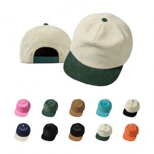 Vente en gros de casquette en velours côtelé bicolore vintage à 5 panneaux avec logo personnalisé casquette snapback rétro à bord plat et souple - Product Image 1