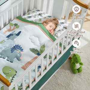 3 Piece <b>Dinosaur</b> Crib Bedding <b>Set</b> for Boys Green Nursery <b>Bed</b> <b>Set</b> Decor with Fitted Crib Sheet Dust Ruffle Comforter - Product Image 2