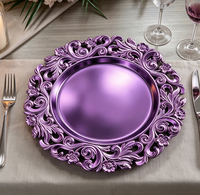Assiettes de présentation de luxe en PP, motif floral or rose, 33 cm, personnalisables, pour un service de table élégant lors de mariages