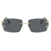 Lunettes de soleil carrées sans monture 2026 pour femmes et hommes, monture en métal doré de luxe, verres dégradés gris UV400, lunettes de mode de haute qualité