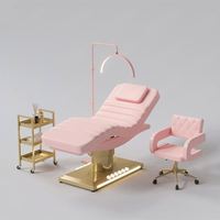 Lit de spa facial électrique de luxe en cuir violet avec base dorée, pliable, commande au pied, éclairage LED, pour chambre, hôtel, entrepôt
