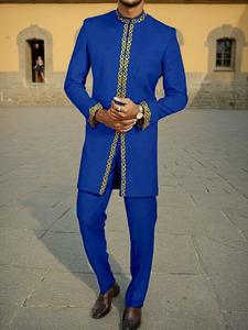 Ensemble de vêtements Dashiki 2 pièces pour homme CCY, style africain, été, polyester, manches longues, brodé, pour festival, mariage, affaires - Product Image 4