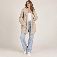 Cardigan en tricot torsadé sur mesure pour femme, coupe oversize, devant ouvert, long, en tricot épais avec poches OEM ODM