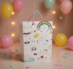 Borsa Regalo Serie Gattini Mi House Market, Sacchetto di Carta Stampato in Argento Laser per Feste di Compleanno, 0+ Mesi - Product Image 2