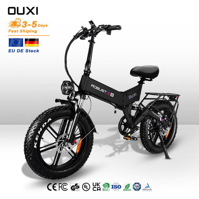 EU Stock DE Version OUXI X8 Fatbike 20 Inch Fat Tyre E Bike Rechargeable Battery Folding Bike for City Commuting