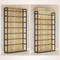 Étagères d'exposition personnalisées en bois grainé pour accessoires de téléphone, présentoirs LED avec armoires verrouillables pour magasins de téléphonie mobile et d'électronique