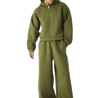 Ensemble de survêtement 2 pièces pour homme : sweat à capuche court zippé en tricot scuba 500 GSM et pantalon large – Style streetwear, logo personnalisé