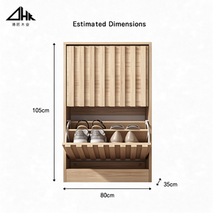 Meuble à chaussures fin en chêne naturel à tiroirs à battants pour entrée, couloir, hall d'entrée, appartement - Product Image 3
