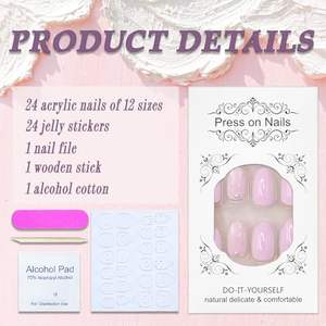 Prensa corta de almendras en las <span class=keywords><strong>uñas</strong></span> Baby Pink Pearls Charms Shell en relieve brillante Stick en las <span class=keywords><strong>uñas</strong></span> <span class=keywords><strong>Uñas</strong></span> acrílicas <span class=keywords><strong>para</strong></span> mujeres <span class=keywords><strong>niñas</strong></span> 24 piezas - Product Image 3