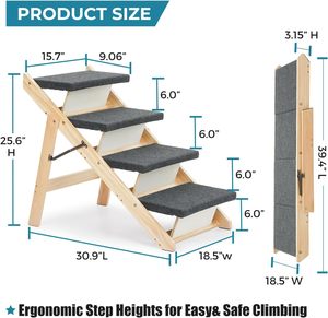 Hondenhelling Hout Hond Trappen/Treden Opvouwbaar 4 Niveaus Huisdier Trappen & Ramp Perfect Voor Bedden En Auto 'S Draagbare Hond Kat Ladder - Product Image 5