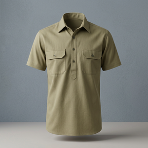 Shemax เสื้อทำงานแขนสั้นผู้ชาย,เสื้อปิดด้านหน้าทำจากผ้าฝ้าย - Product Image 3
