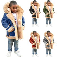 2022 Nieuwkomers Winter Jongens Leren Jassen Voor Kinderen Bont Fleece Dikke Jas Denim Jas Met Bontkraag Kids Faux bont Jas