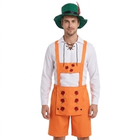 Ensemble de costume bavarois pour homme pour l'Oktoberfest, Lederhosen, short orange, gilet vert, chemise blanche, chapeau alpin, tenue complète pour la bière