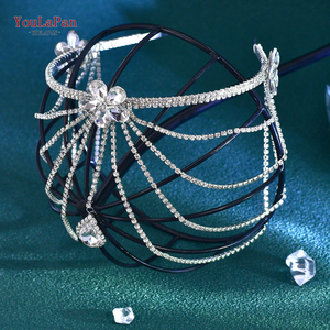 YouLaPan HP763 Coiffe de mariée artisanale avec strass argentés étincelants, bandeau de mariage pour coiffures de mariée - Product Image 2