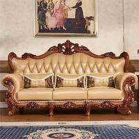Ensemble de canapés en cuir européen de luxe 3 pièces en cuir de vachette pleine fleur Design rétro Canapé pour villa américaine en bois massif Salon Vente en gros