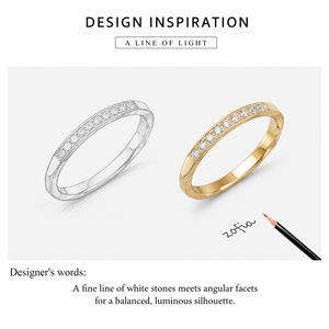 Slim Zircon <b>Ring</b> Stainless Steel with 14K Vacuum Plating White Stones and Faceted Band 0.2 cm <b>Thickness</b> Jewelry - Product Image 2