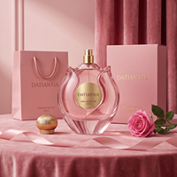 Fournisseur de flacons de parfum en verre, nouveau modèle, 30 ml, 50 ml, 100 ml, flacon de parfum rose avec boîte d'emballage et couvercle doré