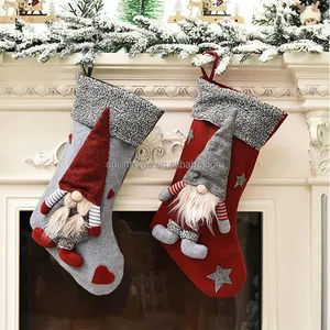 Luxury Christmas Gnomes Stocking Red Grey Boot Christmas Stocking Personalized Kids Candy Gift Felt Christmas Stocking