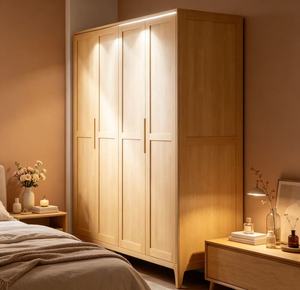 Armoire scandinave moderne en bois massif avec portes battantes style Shaker, meuble de rangement autoportant pour chambre à coucher - Product Image 4