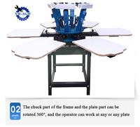 Machine d'impression sérigraphique manuelle rotative 6 couleurs 6 stations pour vêtements, textiles, t-shirts et sacs non tissés à vendre