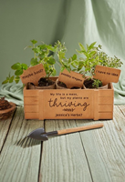 Boîte à herbes en bois gravée sur mesure, ensemble de jardinage intérieur pour la cuisine, décoration rustique pour la maison, boîte cadeau pour jardin d'herbes aromatiques