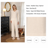 Ensemble de vêtements d'intérieur pour femmes de haute qualité, faible MOQ, doux pour la peau, en tricot côtelé, col en V, bordé de dentelle, pour hôtel, spa, relaxation