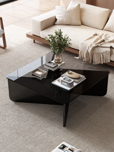 <b>Modern</b> Tempered Glass <b>Coffee</b> <b>Table</b> With Metal Frame <b>Black</b> Living Room Furniture - Product Image 1