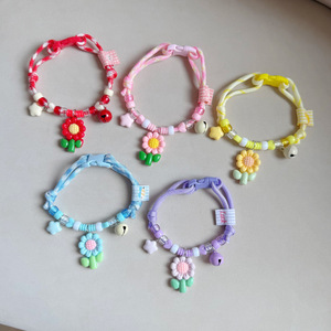 Colliers mignons pour chats et chiens, colliers pour animaux de compagnie, cordes tressées avec petites fleurs, peluches Bichon Frisé et Teddy aux couleurs dopamine - Product Image 1