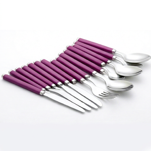 Ensemble de couverts modernes avec manches violettes prune, compatibles lave-vaisselle, en métal, pour les fêtes et la maison - Product Image 1