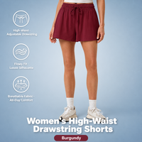 Shorts amples et fluides pour femme, bordeaux, taille haute, avec cordon de serrage, respirants, pour les escapades de week-end - Distributeur, Exportateur, Vente en gros