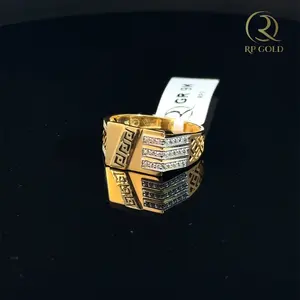 Stylish gold <b>mens</b> <b>ring</b> with geometric pattern and diamond stripe design bold modern band for everyday wear and special occasions - Product Image 2