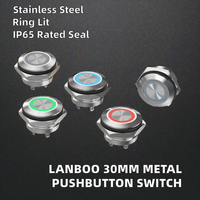 Bouton-poussoir LANBOO 16 mm en acier inoxydable (1 NO + 1 NC) à actionnement momentané ou à enclenchement, avec LED, IP65, compatible 12V/220V, connecteur inclus