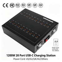 Chargeur rapide multiport haute puissance 1200W 20 ports Type C, 65W PD par port, station de charge multiport, boîtier en aluminium, chargeur de bureau