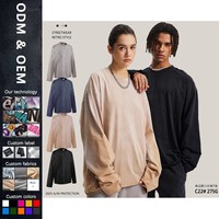 Nouvelle collection Automne/Hiver : T-shirt homme 100% coton, 275G, style vintage urbain, manches longues, ourlet roulé fendu, teint par pulvérisation, personnalisable pour usine de vêtements