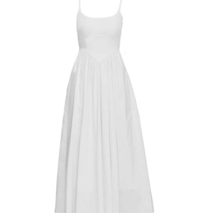 White Spaghetti Strap Dress Empire Waist Solid Color Casual Long Dress For Women Summer Beach Wear - Product Image 5