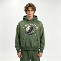 Sweat à capuche vert délavé style vintage, effet usé, streetwear MIDNIGHT CLUB, pull graphique pour homme, unisexe, lot en gros