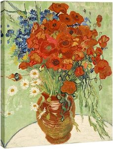 <span class=keywords><strong>Pintura</strong></span> al Óleo 100% Real Pintada a Mano de <span class=keywords><strong>Amapolas</strong></span> y Margaritas Rojas de Van Gogh, Reproducción Famosa en Lienzo, Decoración de Pared - Product Image 1