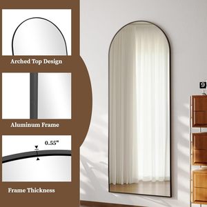 Arched <b>Length</b> <b>Mirror</b> - 65 x 24 inch <b>Full</b> Body Floor <b>Mirror</b>, ShatterVue Tempered Glass, Standing, Leaning, Wall Mounted - Product Image 3