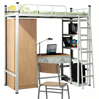 Lit superposé mural simple pour adulte, mobilier de dortoir scolaire, lit mezzanine en métal économique avec armoire, bureau d'étude, bibliothèque et escalier