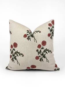 Muted Red Block Print Designer Gingembre Rouge Terre Cuite Floral Lin Taie d'oreiller Printemps Ferme Housse de coussin - Product Image 4