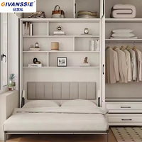 Lit Murphy extensible en bois de haute qualité avec armoire et bureau, lit mural multifonctionnel invisible, gain de place, lit rabattable ignifuge