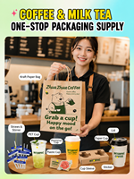 Sac de transport personnalisé écologique et durable pour une tasse de bubble tea avec poignée en patch, en papier kraft, pour boissons Boba