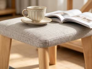Otomana Moderna de Tela con Patas de Madera, Asiento Suave para Sala de Estar, Muebles para el Hogar, Estilo Escandinavo - Product Image 2