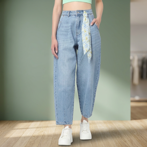 Nuevos Jeans de Mezclilla Rectos para Mujer, Personalizados, 100% Algodón, Transpirables, Estilo Vintage, Elásticos, Desgastados - Product Image 3