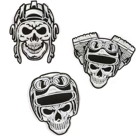 Skull-Shaped Embroidered Computer Logo Badge PU Plastic Adhesive Backed Patch for Garment Accessories Felt Fabric Hat Accessory