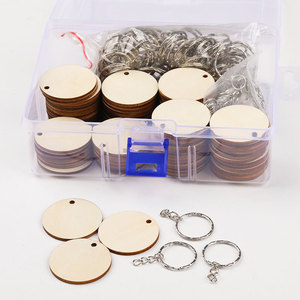 Llaveros de madera, discos redondos, 100 unidades, con anillos de metal para manualidades, decoraciones, etiquetas, adornos, collares para mascotas - Product Image 1