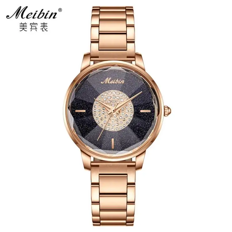 MEIBIN 1296 stainless steel women vintage quartz movement wrist watch analog customized fashion ladies watch